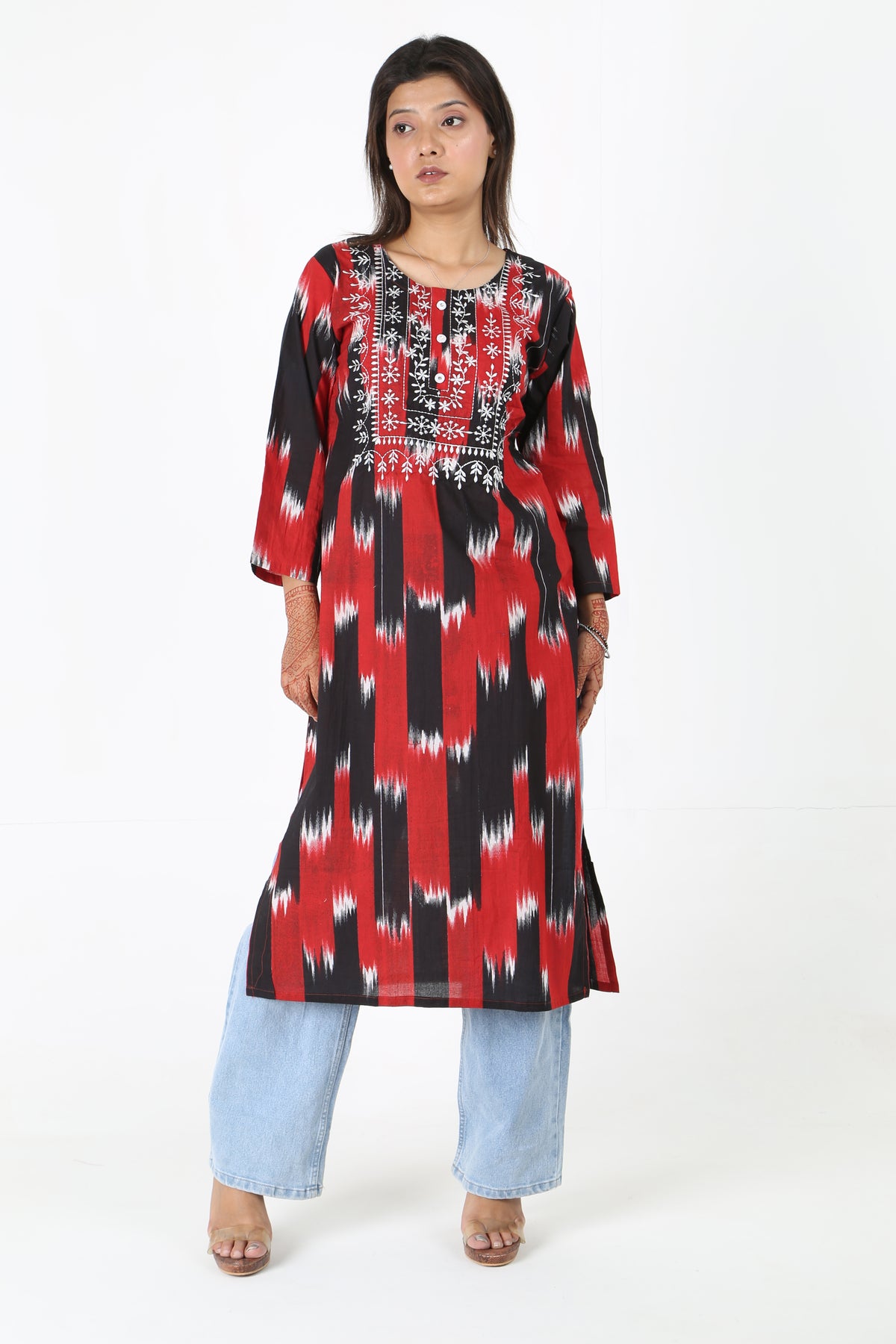Red & Black Patola Printed Kurta