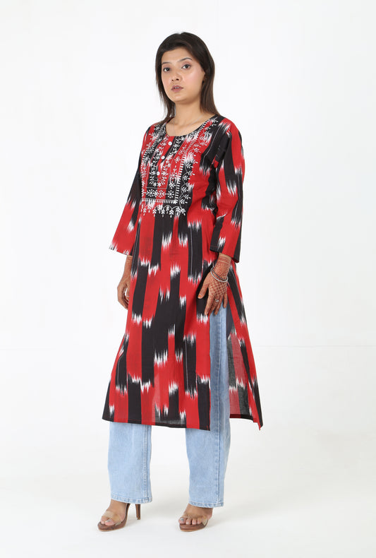 Red & Black Patola Printed Kurta