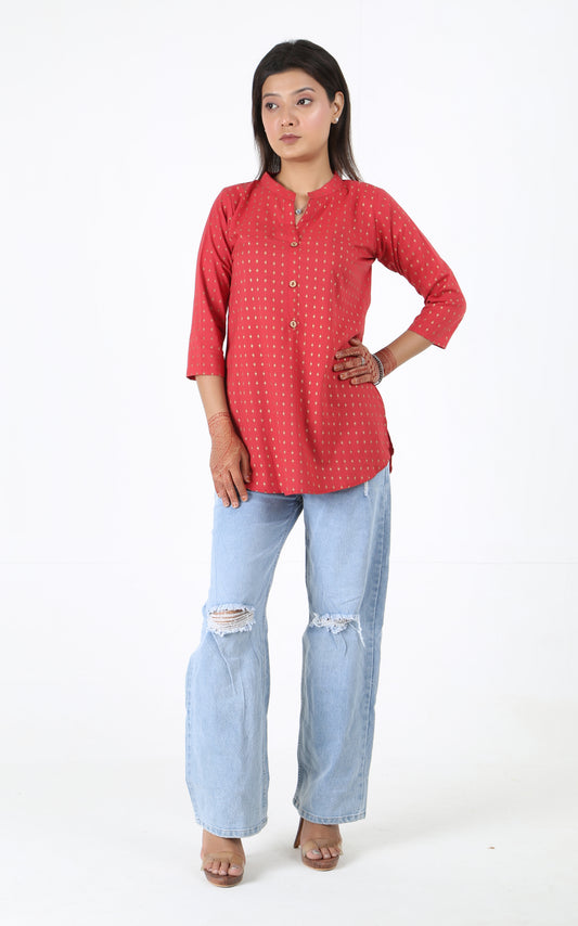 Printed Mandarin Collar Short Kurti