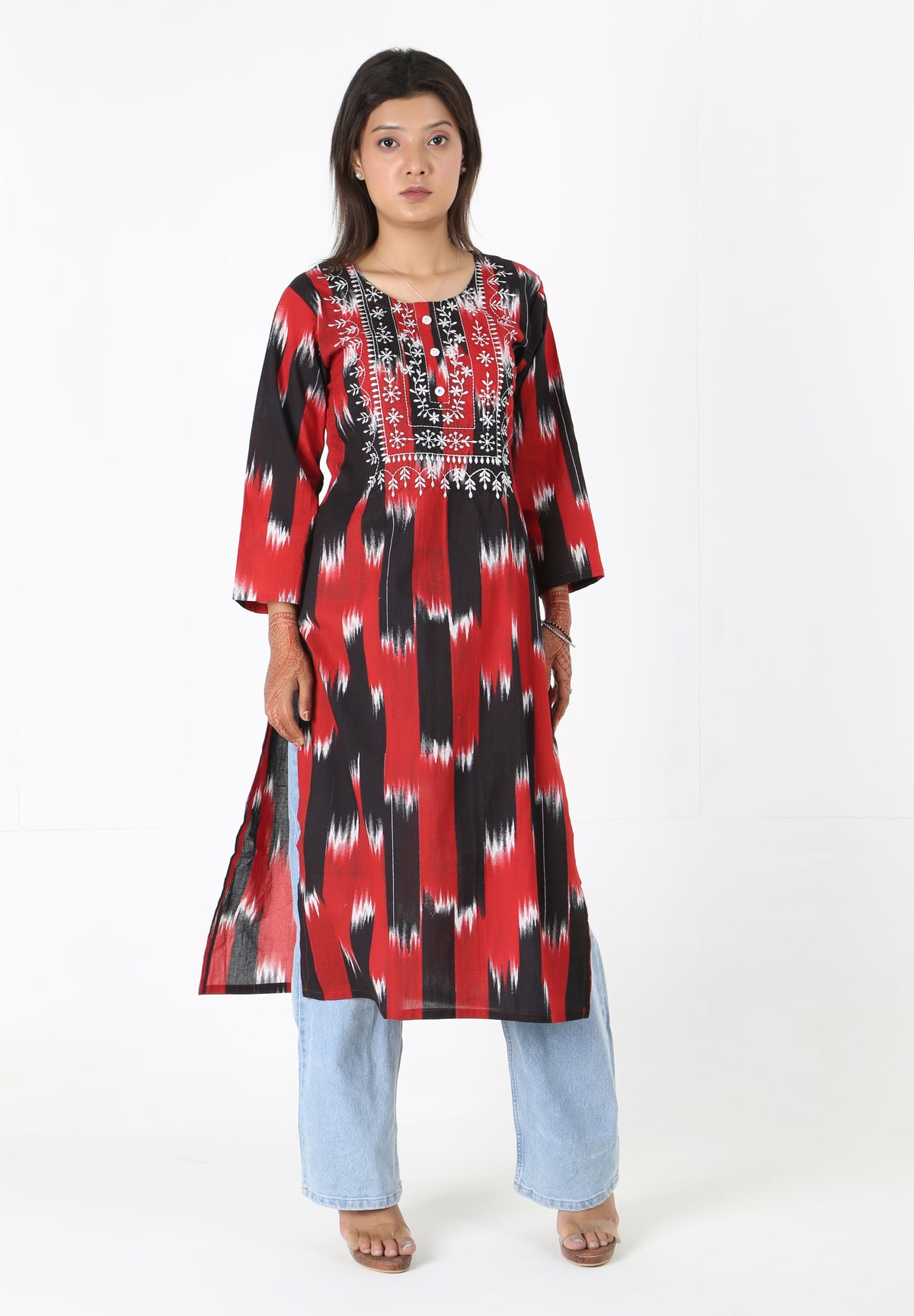 Red & Black Patola Printed Kurta