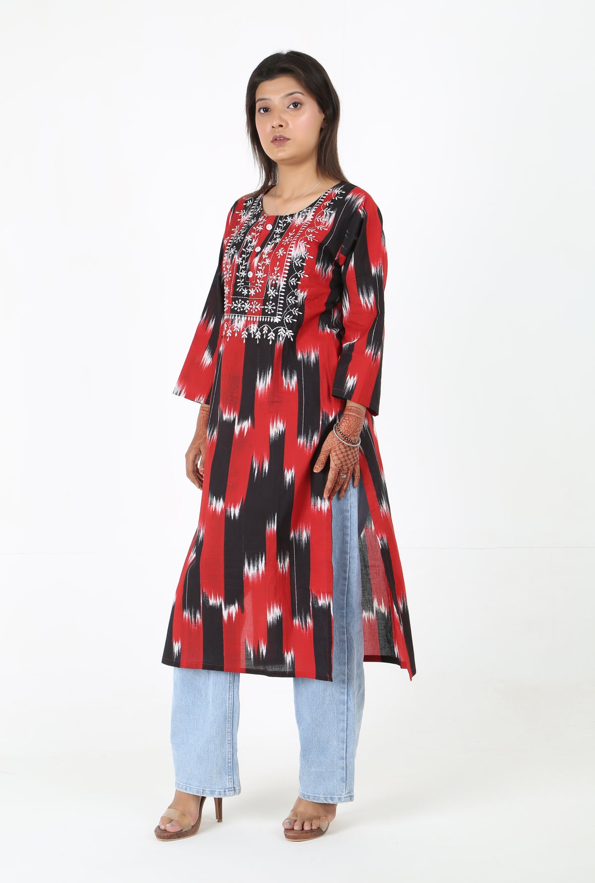 Red & Black Patola Printed Kurta