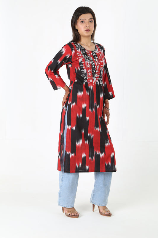 Red & Black Patola Printed Kurta