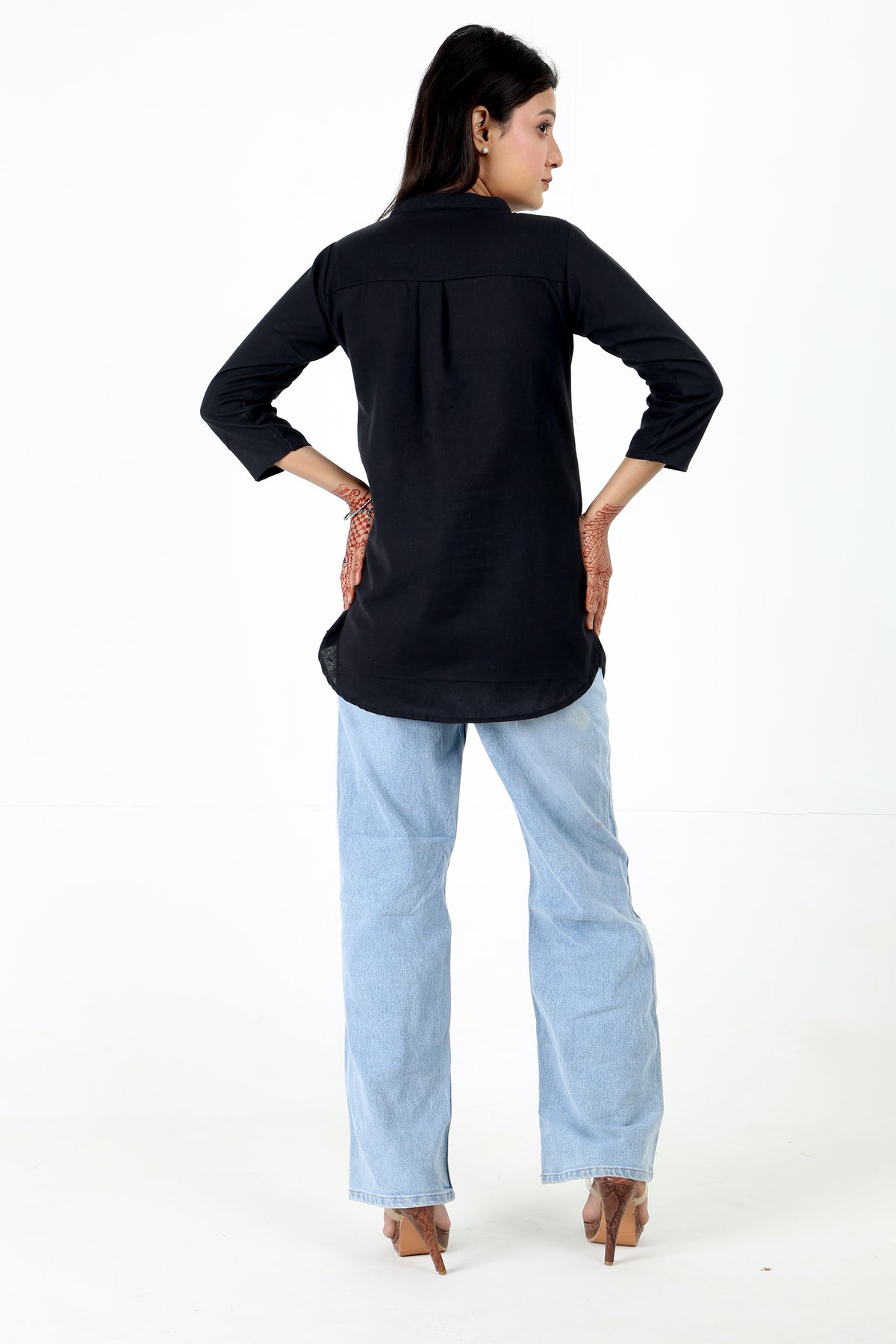 Black Solid Button Kurti