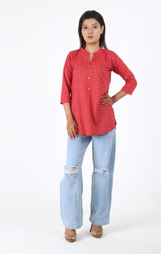 Printed Mandarin Collar Short Kurti