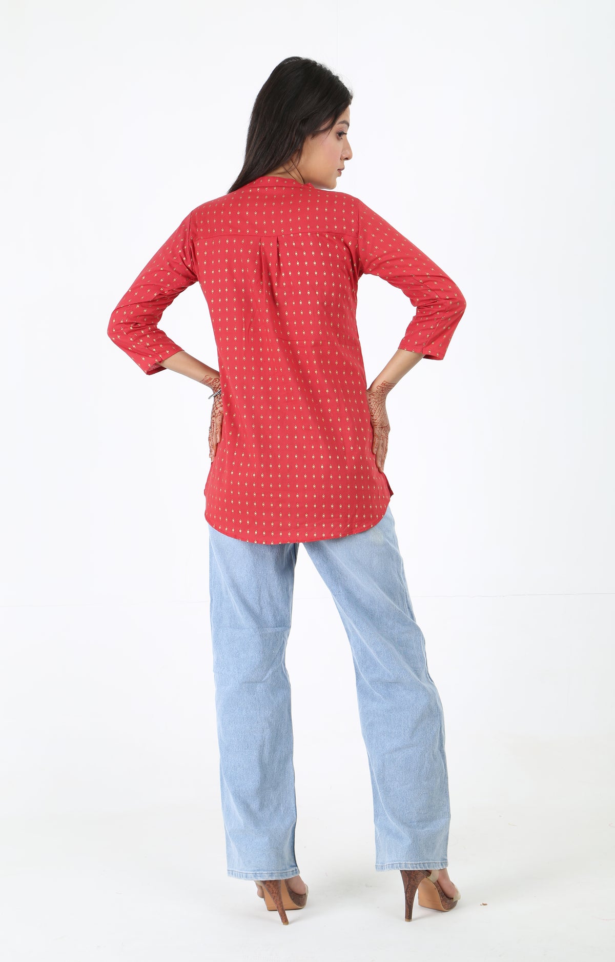 Printed Mandarin Collar Short Kurti