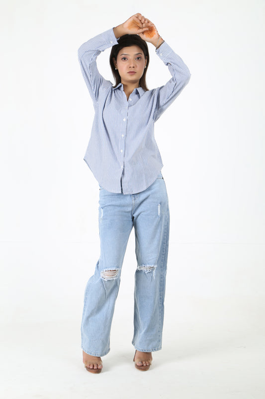 Blue Striped Casual Shirt