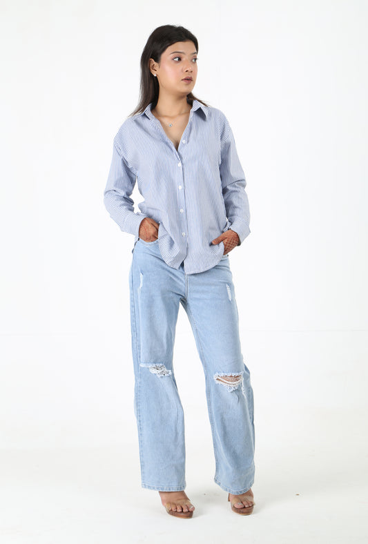 Blue Striped Casual Shirt