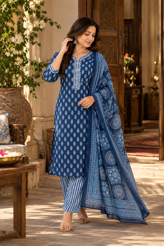3 piece indigo set