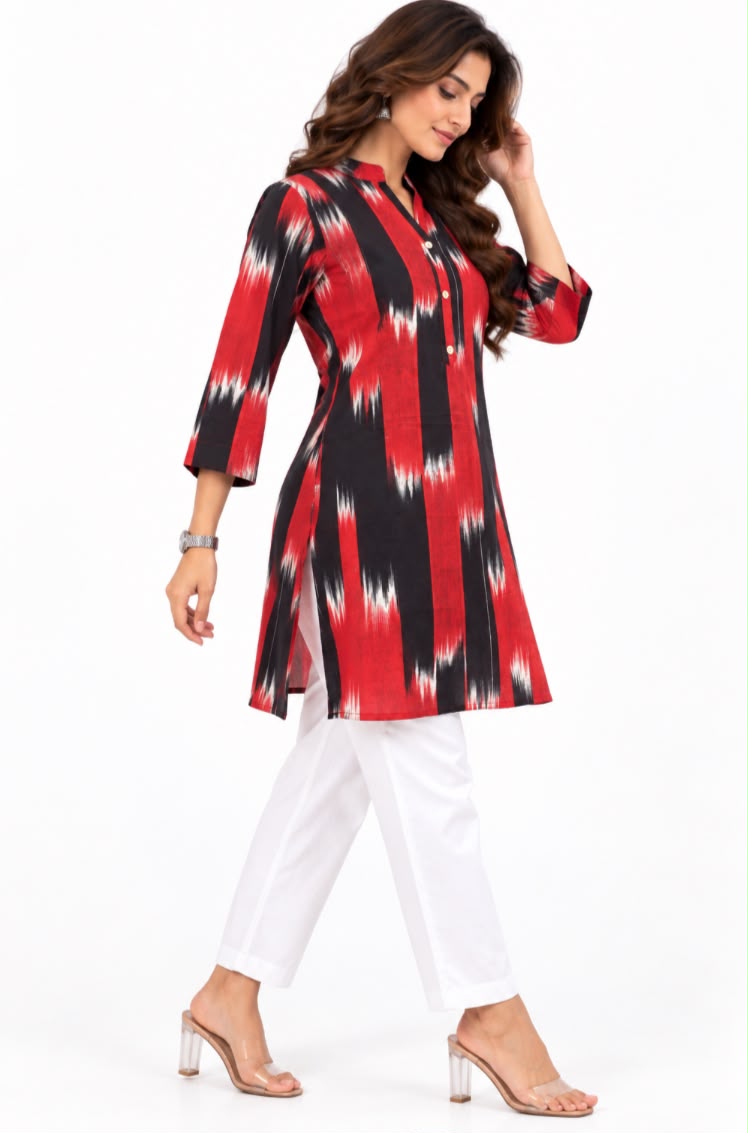 Red Black Ethnic Print Kurta