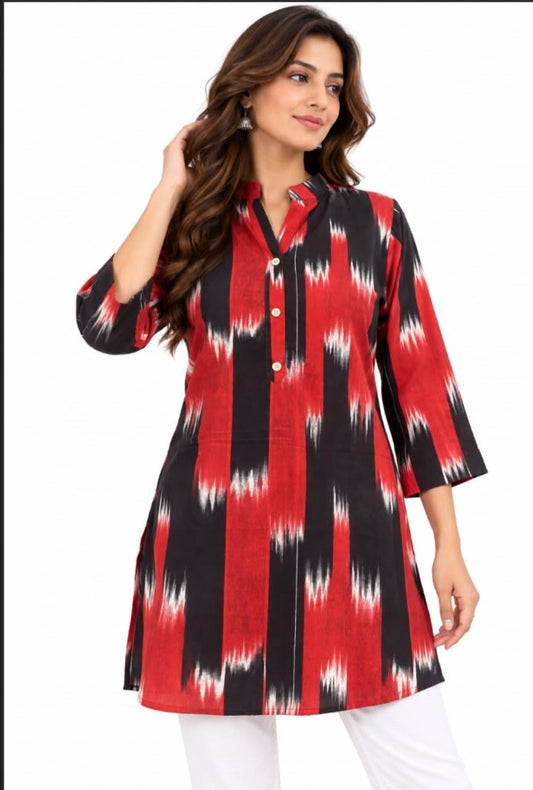 Red Black Ethnic Print Kurta