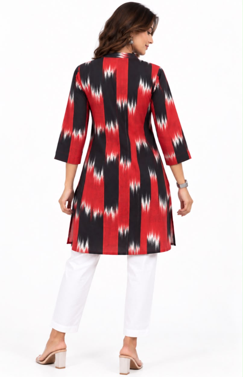 Red Black Ethnic Print Kurta