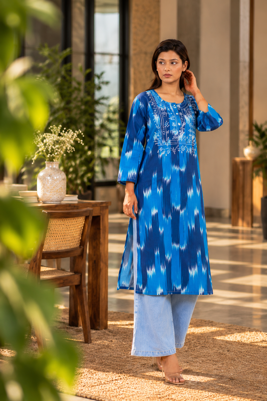 Blue Patola Printed Kurta